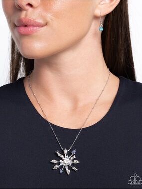 paparazzi Silver Snowflake Crystal Pendant Necklace - Blue and Clear
